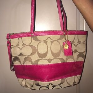 Hot pink and khaki coach purse